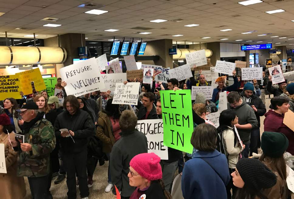 Michael Mangum  |  Special to the Tribune

People gather at Salt Lake City International Airport to protest President Donald Trump's immigration order Saturday, Jan. 28, 2017.