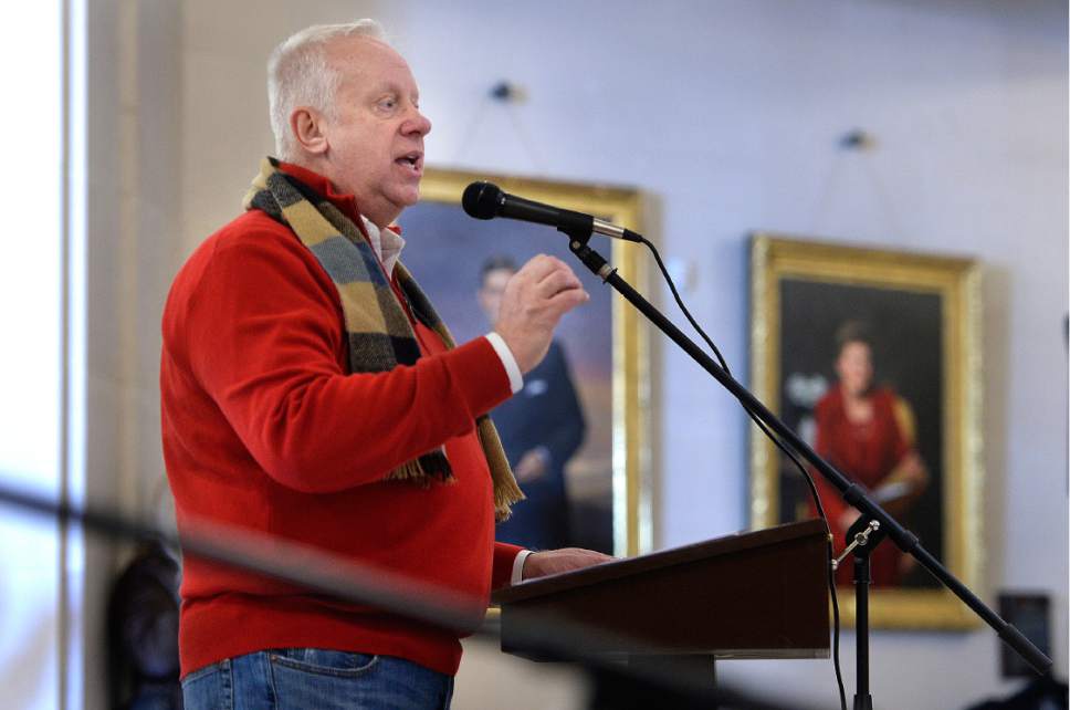 Scott Sommerdorf   |  The Salt Lake Tribune  
Emcee Rod Arquette speaks at the gathering after the "March 4 Life Utah" in the Hall of Governors at the Utah State Capitol, Saturday, January 28, 2017.