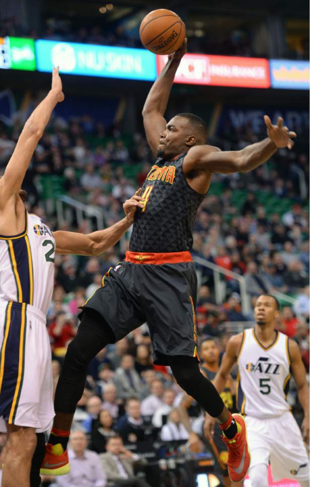 Steve Griffin  |  The Salt Lake Tribune


Atlanta Hawks forward Paul Millsap (4) flies in for a dunk try that is blocked by Utah Jazz center Rudy Gobert (27) during the Jazz Hawks NBA game at Vivint Smart Home Arena in Salt Lake City, Tuesday, March 8, 2016.