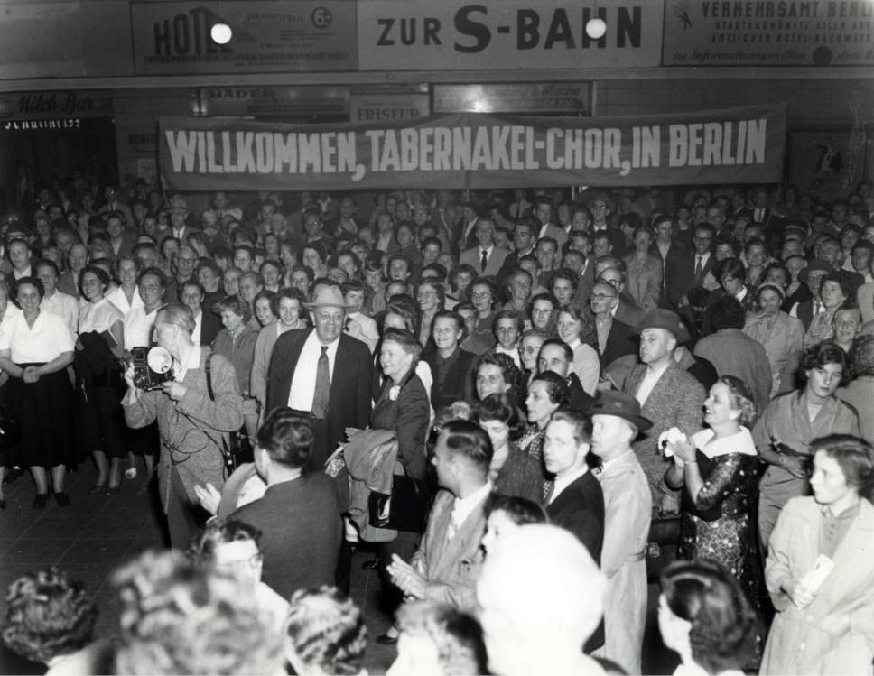 Tribune file photo

The original caption on this photo from Sept. 6, 1955, says: "Over 400 singers of the Salt Lake Tabernacle choir went to West Berlin for one performance as part of their tour of West Germany."