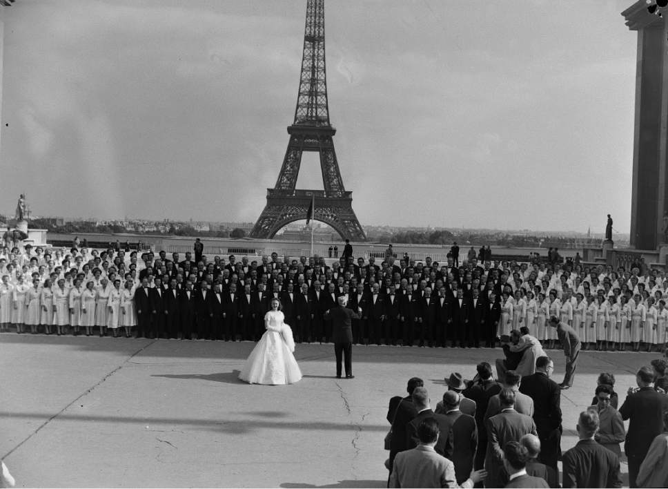 Tribune file photo
The original caption on this photo from Sept. 17, 1955, says: "A general view of the Palais de Chaillot terrace in Paris, with the Eiffel Tower in the background, during the concert given there this afternoon, September 17, by the Mormon Tabernacle Choir in the course of a European tour."