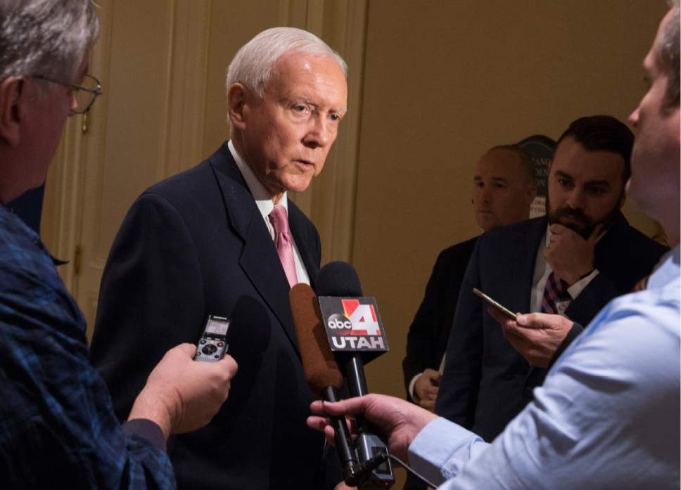 Rick Egan  |  The Salt Lake Tribune

Sen. Orrin Hatch answers a few questions from the media before giving the keynote address, at the U.S. Global Leadership Coalition luncheon, at the Grand America, Friday, November 18, 2016.