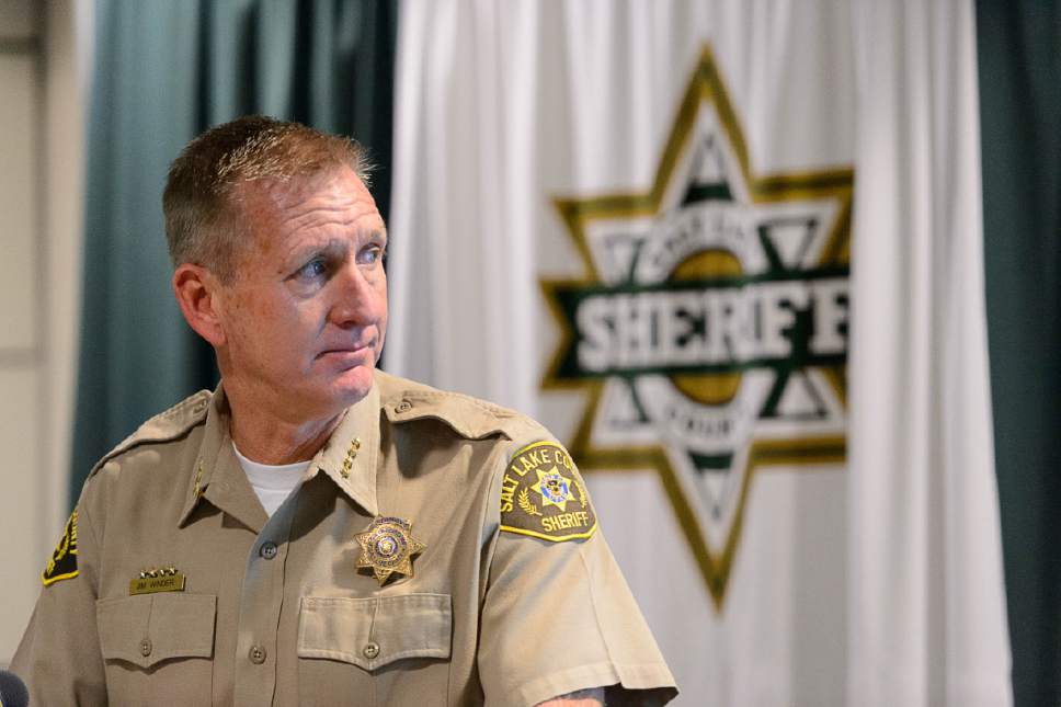 Trent Nelson  |  The Salt Lake Tribune
Salt Lake County Sheriff Jim Winder explains the current process of immigration processing within the Salt Lake County Jail at a news conference in Salt Lake City, Wednesday February 1, 2017. According to Winder there has been no change in the County's policies since President Donald Trump's executive order on immigration.