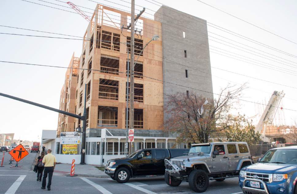 Rick Egan  |  The Salt Lake Tribune
The 616 Lofts housing development under construction at 600 South State in Salt Lake City, Friday, November 11, 2016.