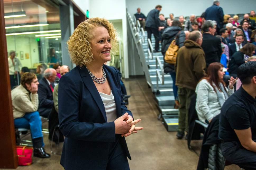 Chris Detrick  |  The Salt Lake Tribune
Salt Lake City Mayor Jackie Biskupski arrives to deliver the 2017 State of the City address at the Marmalade Library Tuesday January 31, 2017.