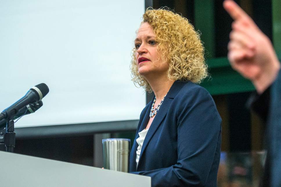 Chris Detrick  |  The Salt Lake Tribune
Salt Lake City Mayor Jackie Biskupski delivers the 2017 State of the City address at the Marmalade Library Tuesday January 31, 2017.