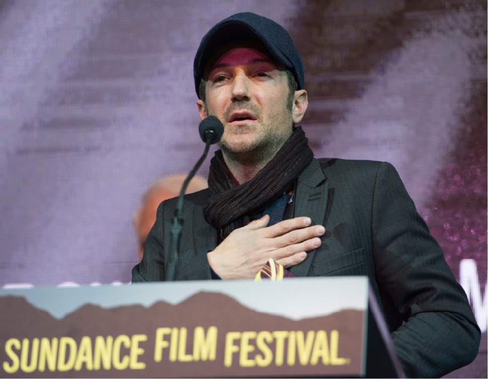 Rick Egan  |  The Salt Lake Tribune
 
Bryan Fogel receives the U.S. Documentary Special Jury Award, The Orwell Award, for his film "Icarus," at the 2017 Sundance Film Festival's Awards Ceremony, Saturday, January 28, 2017.