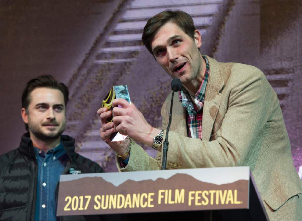 Rick Egan  |  The Salt Lake Tribune
 
Writers, Matt Spicer and David Branson Smith received the Waldo Salt Screenwriting Award: U.S. Dramatic
"Ingrid Goes West," at the 2017 Sundance Film Festival's Awards Ceremony, Saturday, January 28, 2017.