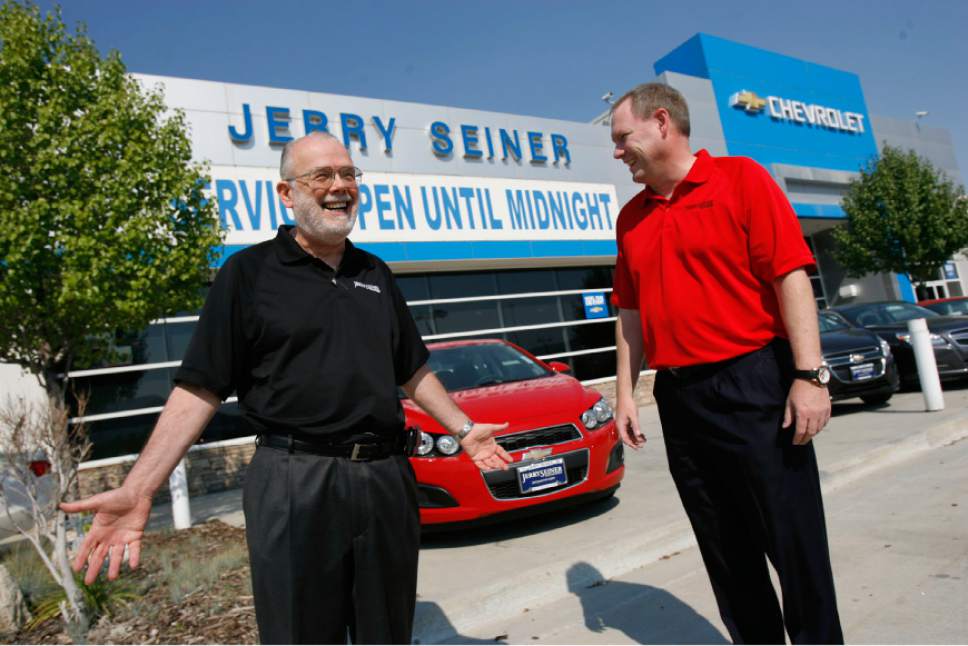 Francisco Kjolseth  |  The Salt Lake Tribune
Utah automobile dealer, Jerry Seiner, seen here in 2013, with his son-in-law, Chris Hemmersmeier.