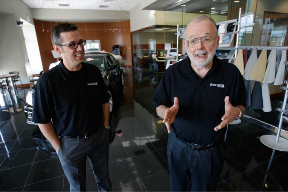 Francisco Kjolseth  |  The Salt Lake Tribune
Utah automobile dealer, Jerry Seiner, seen in the Cadillac showroom alongside his son. Jerry Jr. in 2013.