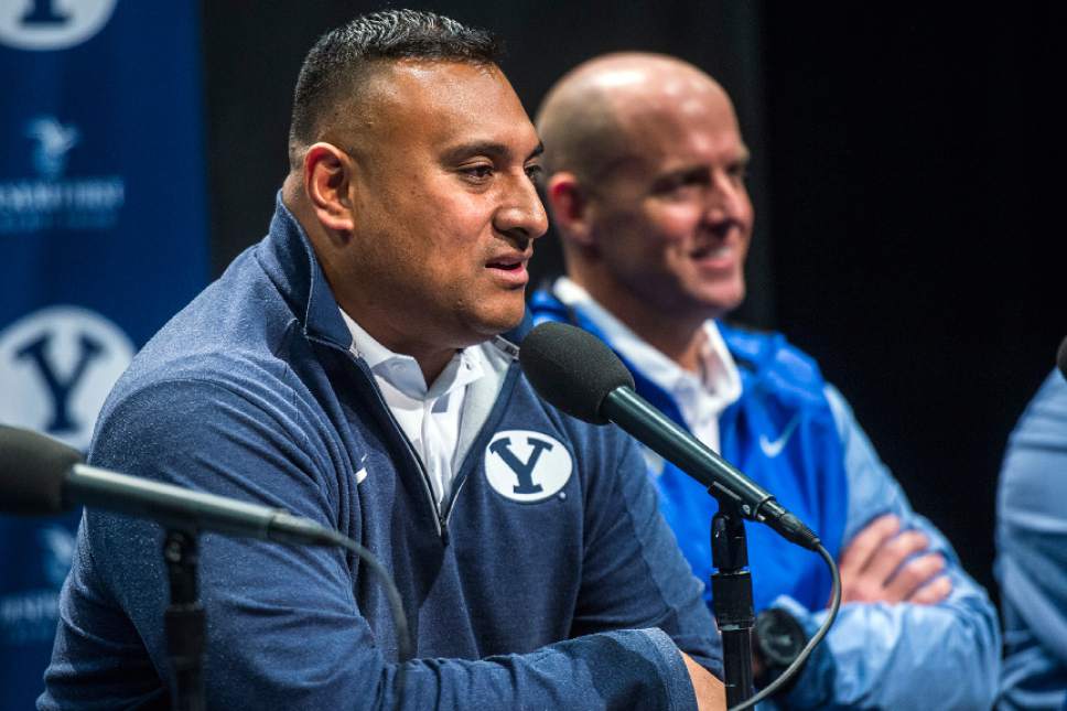 Chris Detrick  |  The Salt Lake Tribune
Head football coach Kalani Sitake speaks during a press conference at the BYU broadcasting building Wednesday February 1, 2017.