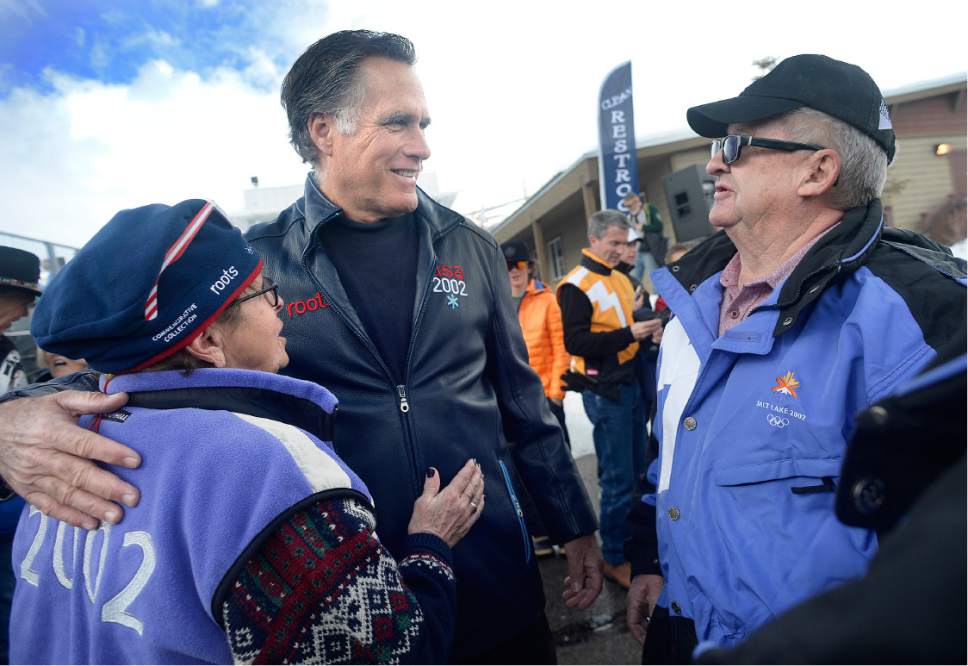 Scott Sommerdorf   |  The Salt Lake Tribune  
A steady line of former Olympic volunteers asked for photos with Mitt Romney at the 15th Anniversary of the 2002 Olympic and Paralympic Winter Games at Utah Olympic Park, Soldier Hollow Nordic Center, Saturday, February 4, 2017.