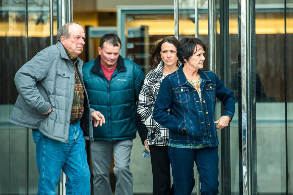 Chris Detrick  |  The Salt Lake Tribune
Family members of Josie Greathouse Fox leave the Federal Courthouse in Salt Lake City Tuesday February 7, 2017. Roberto Miramontes Roman, 44, was convicted on a charge of killing Millard County sheriff's Deputy Josie Greathouse Fox, as well as seven other counts relating to drugs and weapons, by a jury of 12 people.