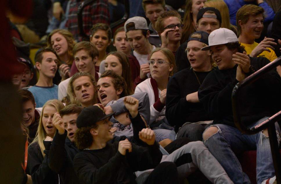 Leah Hogsten  |  The Salt Lake Tribune
The Viewmont crowd performs the Viking 'row". Layton High School leads Viewmont High School 19-15 girls' basketball team, Tuesday, February 7, 2017 in Bountiful.