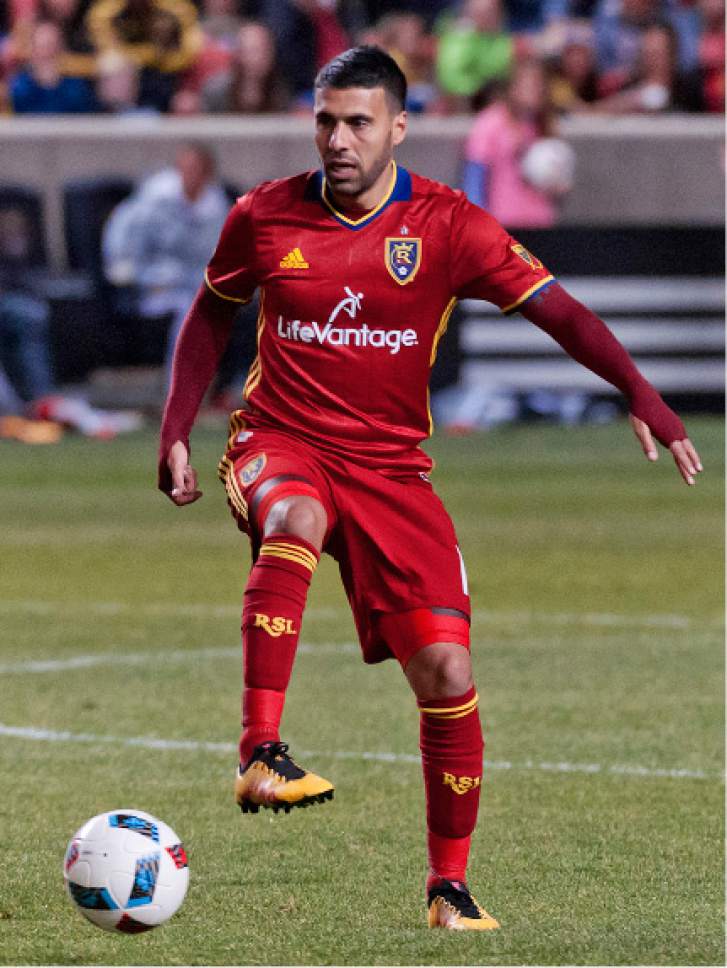 Michael Mangum  |  Special to the Tribune

Real Salt Lake midfielder Javier Morales (11) eyes the play downfield during their match against the Colorado Rapids at Rio Tinto Stadium in Sandy, UT on Saturday, April 9, 2016. RSL won 1-0.