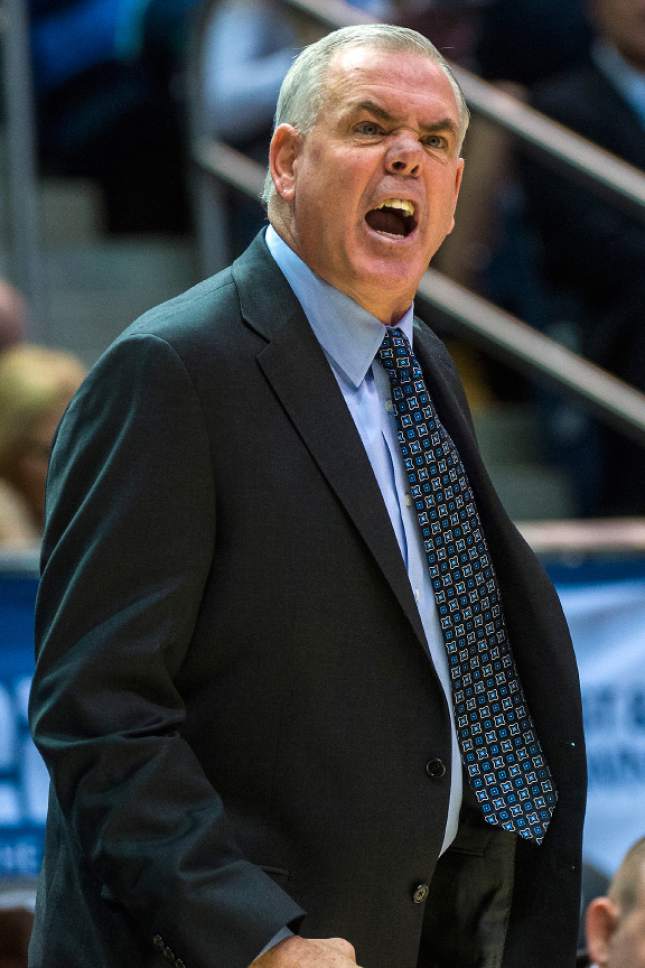 Chris Detrick  |  The Salt Lake Tribune
Brigham Young Cougars head coach Dave Rose yells at his players during the game at the Marriott Center Thursday February 2, 2017.