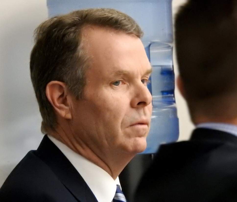 Rick Egan  |  The Salt Lake Tribune

John Swallow listens to court proceedings, at Matheson Courthouse, Thursday, February 9, 2017.