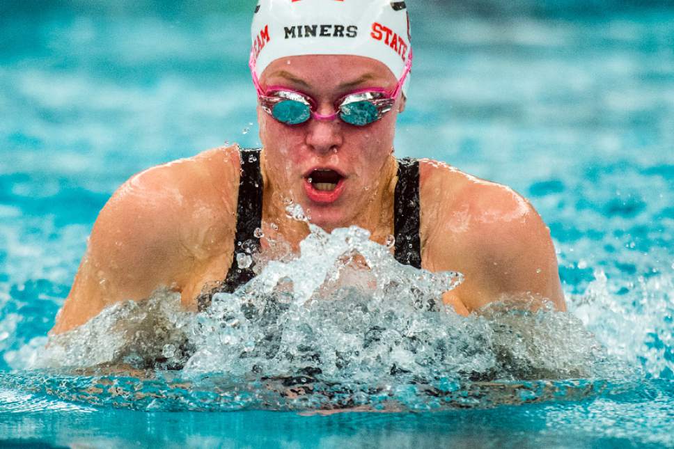 Chris Detrick  |  The Salt Lake Tribune
Park City senior Joelle Hess competes in the 100 Yard Breaststroke during the 3A swimming tournament at Brigham Young University Saturday February 11, 2017.