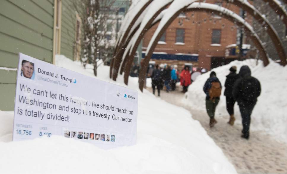 Leah Hogsten  |  The Salt Lake Tribune
Discarded signs on Main Street in Park City. In conjunction with the Women's March on Washington, women and men participated in the Women's March on Main in Park City, one of over 200 sister marches being planned in all 50 states and in 20 countries around the world for universal respect for social justice and human rights issues ranging from race, ethnicity, gender, religion, immigration and health care.