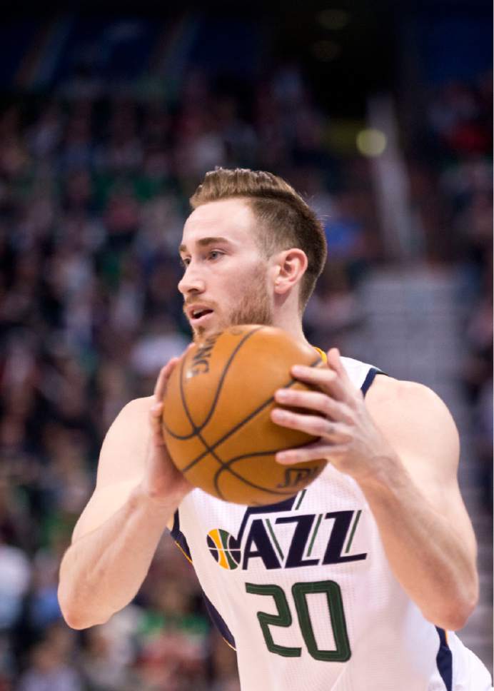 Lennie Mahler  |  The Salt Lake Tribune

Gordon Hayward runs the offense in the first half of a basketball game between the Utah Jazz and the LA Clippers at Vivint Smart Home Arena, Monday, Feb. 13, 2017.