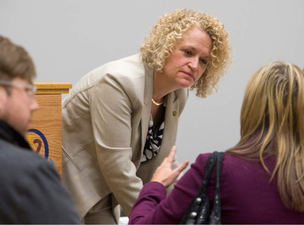 Rick Egan  |  The Salt Lake Tribune

Salt Lake City Mayor Jackie Biskupski talks to citizens after participating on a panel of state and community leaders as they discussed issues surrounding homelessness in Salt Lake County at Salt Lake Community College South City Campus, Monday, February 13, 2017.