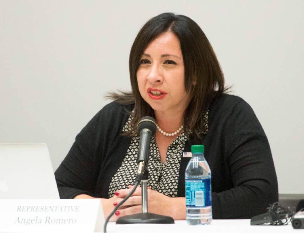 Rick Egan  |  The Salt Lake Tribune

State Representative Angela Romero makes a comment on a panel of state and community leaders as they discussed issues surrounding homelessness in Salt Lake County at Salt Lake Community College South City Campus, Monday, February 13, 2017.