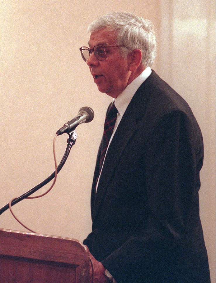 Steve Griffin  |  The Salt Lake Tribune

Dominic Welch, publisher of the Salt Lake Tribune, announces the merger of the Kearns Tribune Corp with Telecommunication Corporation Incorporated at a stock holders meeting July 31, 1997.