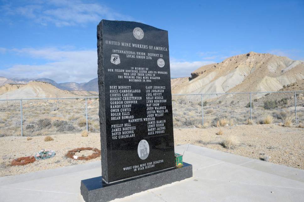 Al Hartmann  |  The Salt Lake Tribune
Monument to the 27 coal miners who died in the Dec. 19th 1984 Wilberg Mine fire, the state's worst disaster of the past 90 years.  The monument is near Orangelville just down hill from the mine in the distant hills.