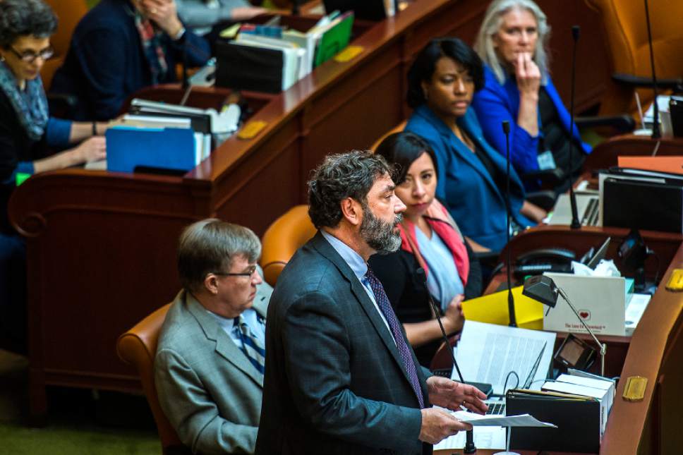 Chris Detrick  |  The Salt Lake Tribune
House Minority Leader Brian King, D-Salt Lake City, discusses H.B. 93, Judicial Nominating Process Amendments, at the Utah State Capitol Wednesday February 15, 2017.