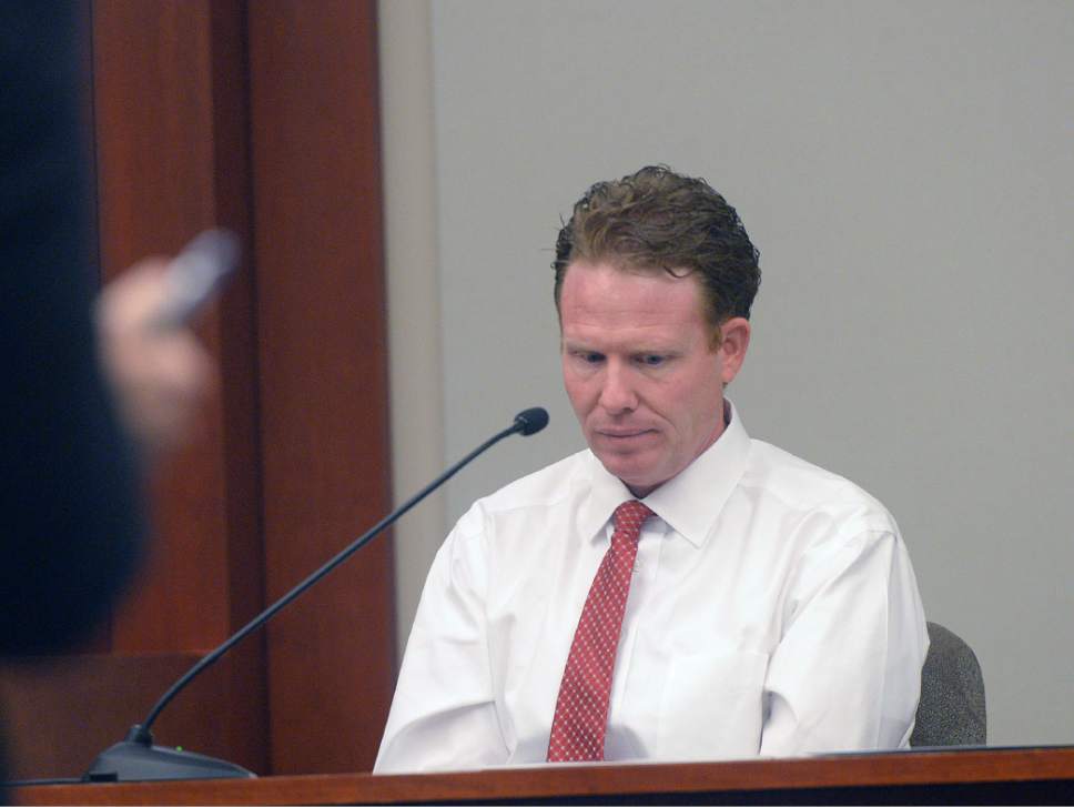 Al Hartmann  |  The Salt Lake Tribune
Jeremy Johnson takes the 5th amendment and declines to testify in John Swallow's public corruption trial in Salt Lake City Wed. Feb. 15.  He was placed in contempt of court.