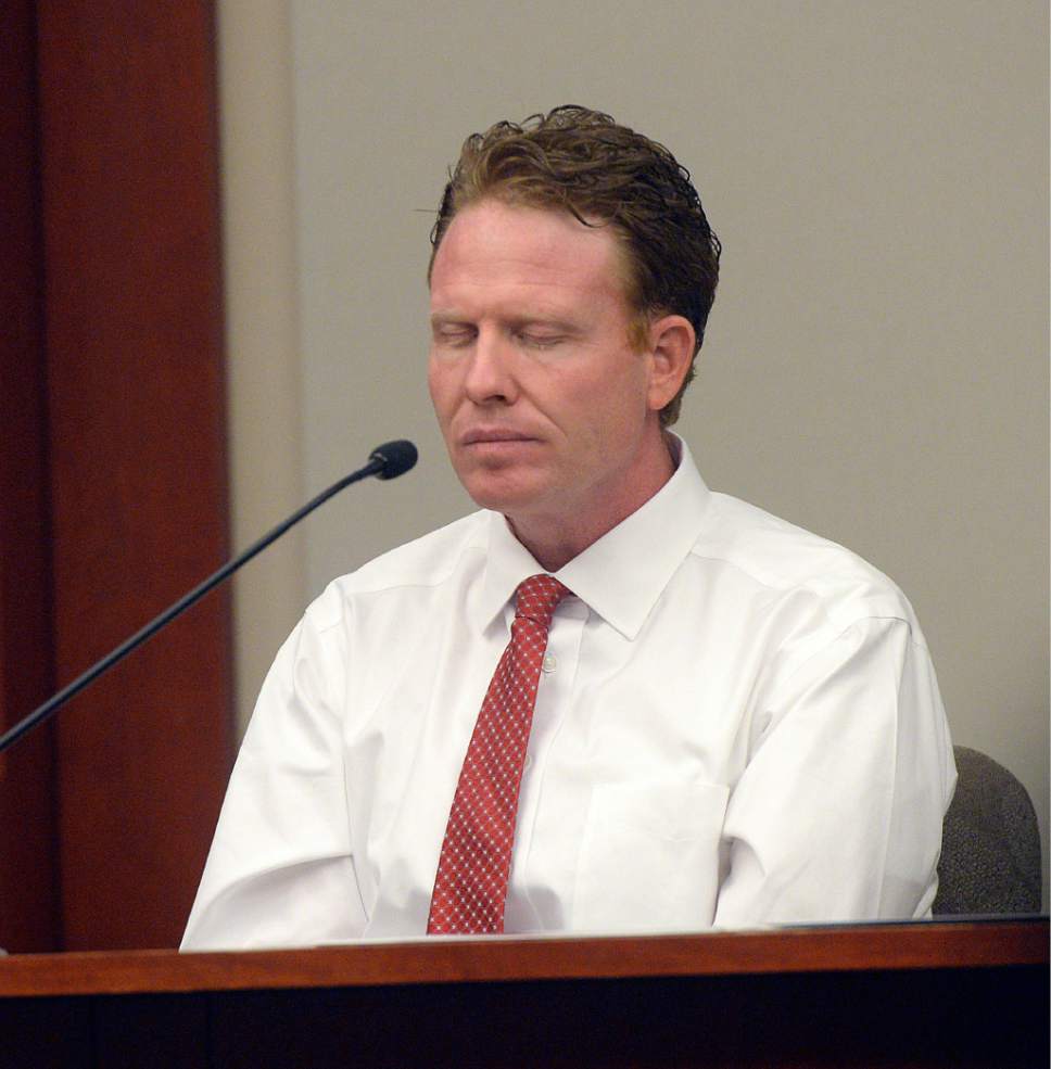 Al Hartmann  |  The Salt Lake Tribune
Jeremy Johnson takes the 5th amendment and declines to testify in John Swallow's public corruption trial in Salt Lake City Wednesday Feb. 15.  He was placed in contempt of court.