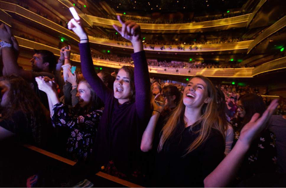 Rick Egan  |  The Salt Lake Tribune

Fans cheer as The Head and The Heart play the first rock concert at the new Eccles Theater in downtown Salt Lake City, Monday, November 2, 2015.