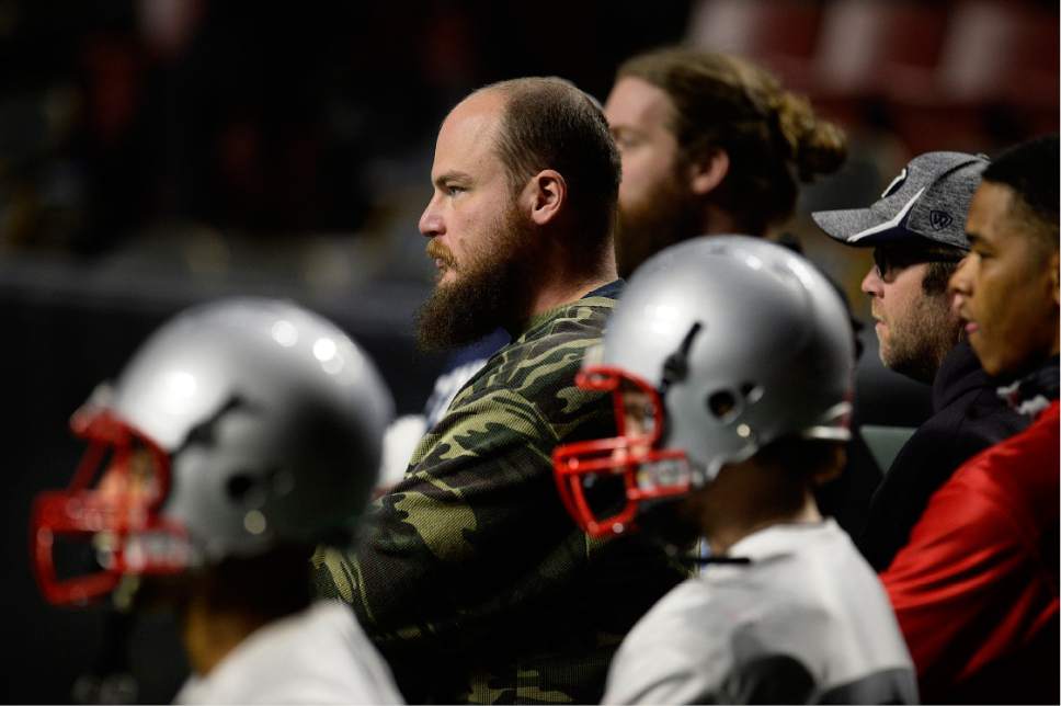 Scott Sommerdorf   |  The Salt Lake Tribune  
Salt Lake Screaming Eagles head coach William McCarthy watches practice at the Maverick Center, Wednesday, February 15, 2017. The Screaming Eagles are a new arena football team that relies on fan voting for everything from hiring the team's coaches to roster cuts to calling each play of the game.