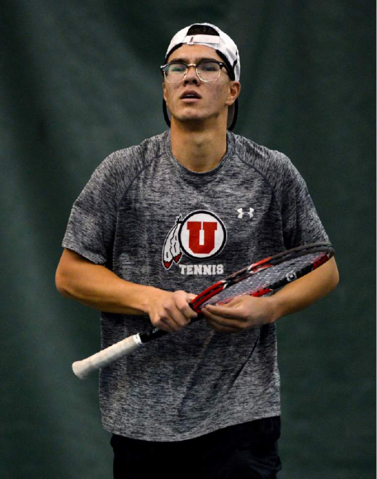 Steve Griffin  |  The Salt Lake Tribune

University of Utah tennis player Azat Hankuliyev, redshirt freshman, born in Turkmenistan, practices for a match against BYU at the BYU indoor tennis facility in Provo, Wednesday February 8, 2017.