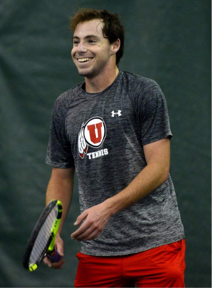 Steve Griffin  |  The Salt Lake Tribune

University of Utah tennis player Santiago Sierra, from Mexico, practices for a match against BYU at the BYU indoor tennis facility in Provo, Wednesday February 8, 2017.