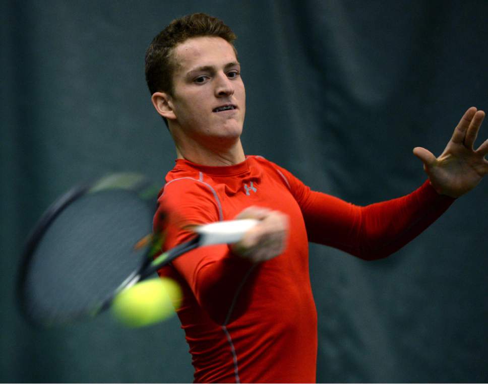 Steve Griffin  |  The Salt Lake Tribune

University of Utah tennis player Slava Shainyan, from Russia, practices for a match against BYU at the BYU indoor tennis facility in Provo, Wednesday February 8, 2017