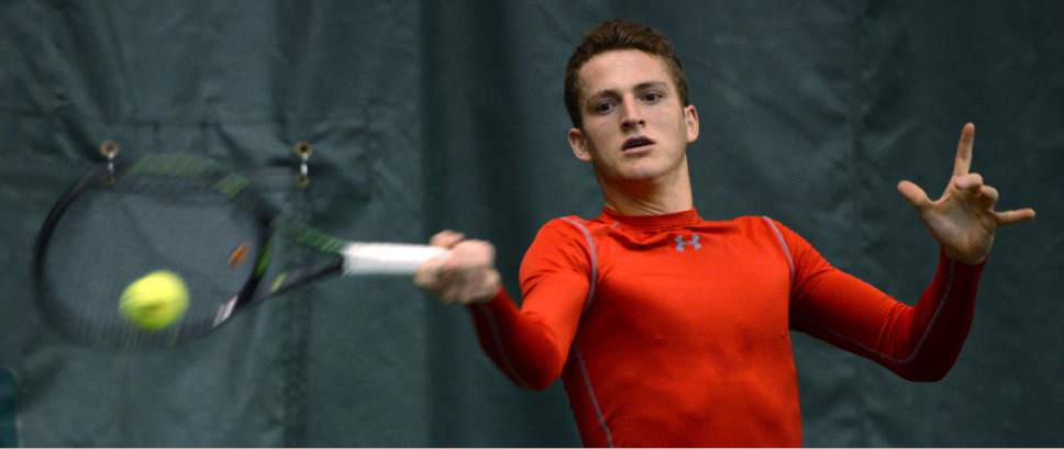 Steve Griffin  |  The Salt Lake Tribune

University of Utah tennis player Slava Shainyan, from Russia, practices for a match against BYU at the BYU indoor tennis facility in Provo, Wednesday February 8, 2017