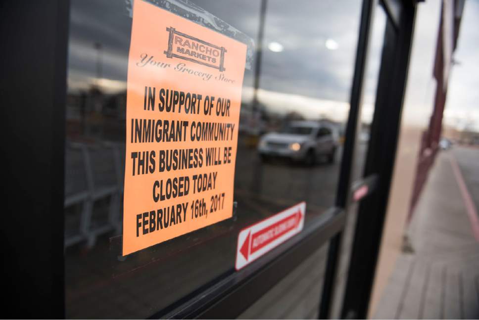 Lennie Mahler  |  The Salt Lake Tribune

Rancho Markets in Salt Lake City is one of many businesses in Utah and around the country that closed Feb. 16 for the "A Day Without Immigrants" strike to support immigrants and emphasize their contributions to workplaces and society.