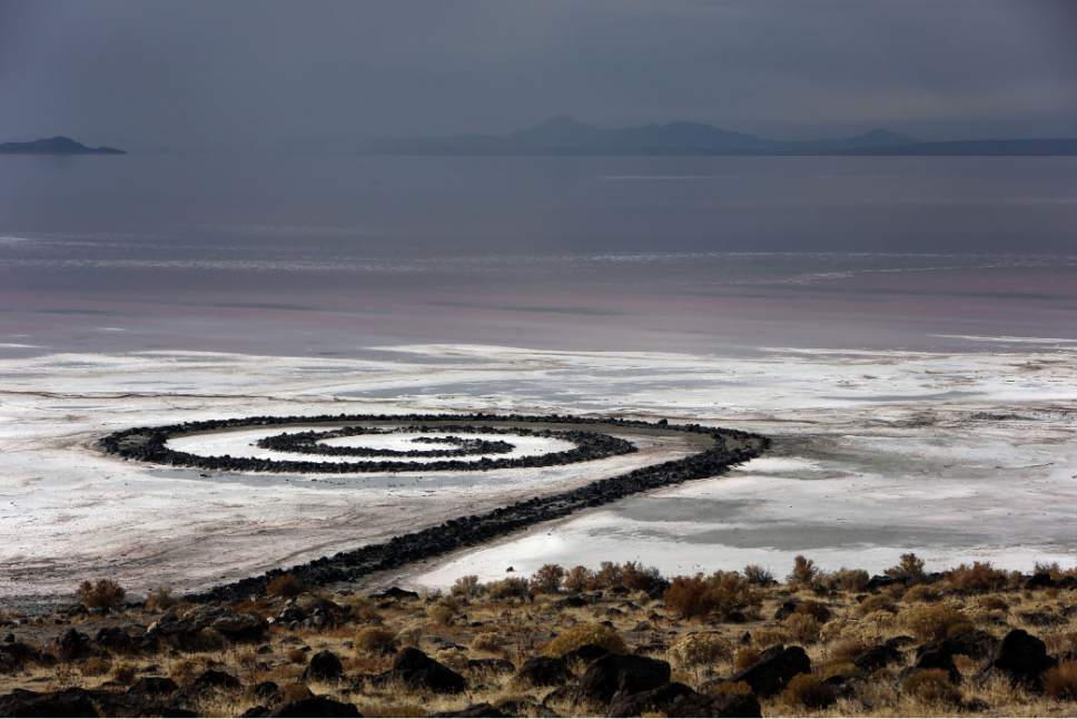 Francisco Kjolseth  |   Tribune file photo

The Spiral Jetty earth works on the North edge of the Great Salt Lake created by artist Robert Smithson in 1970 is visible on Wednesday, Nov. 20, 2013. The 1,500 ft long spiral that is 15 ft wide has been below water many times since its creation in an ever changing landscape.