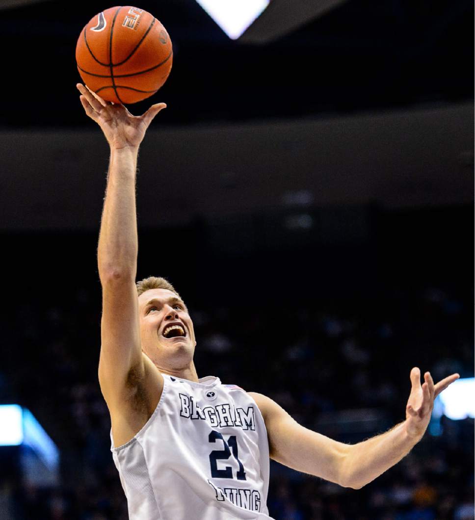 Trent Nelson  |  The Salt Lake Tribune
Brigham Young Cougars forward Kyle Davis (21) puts up a shot as BYU hosts Mississippi Valley State, NCAA basketball at the Marriott Center in Provo, Wednesday November 25, 2015.