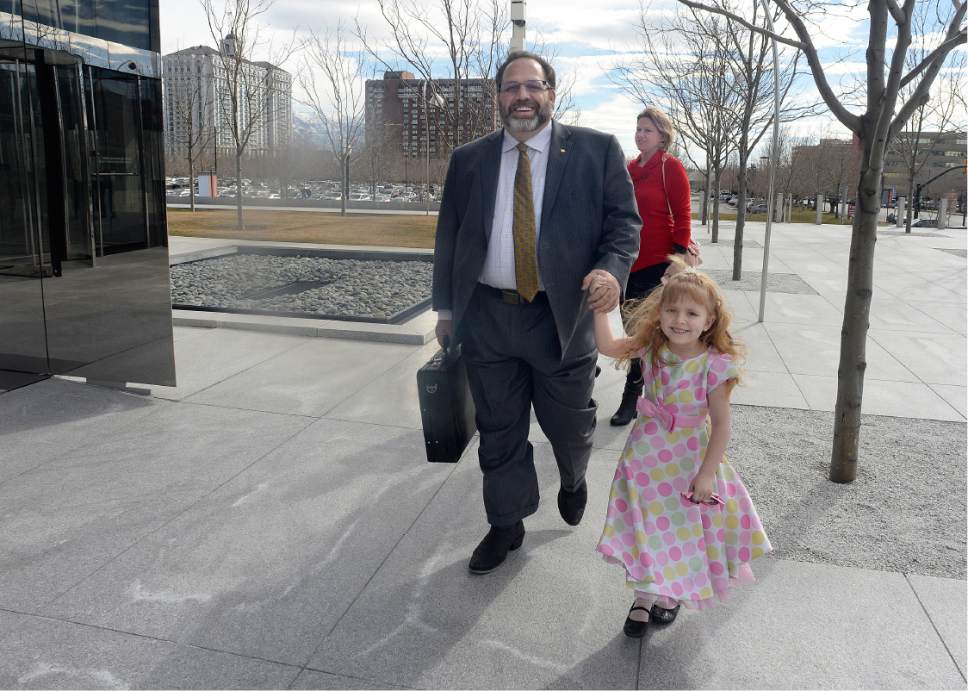 Scott Sommerdorf   |  The Salt Lake Tribune  
Real estate investment guru Rick Koerber arrives with his family to Federal Courthouse in Salt Lake City for his initial appearance on a new indictment for allegedly operating a $100 million Ponzi scheme, Thursday, February 16, 2017.