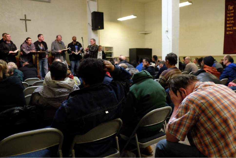 Francisco Kjolseth | The Salt Lake Tribune
Different faith groups volunteer to provide spiritual succor for the homeless at the Rescue Mission in Salt Lake, on Thursday night, Feb.2, 2017.