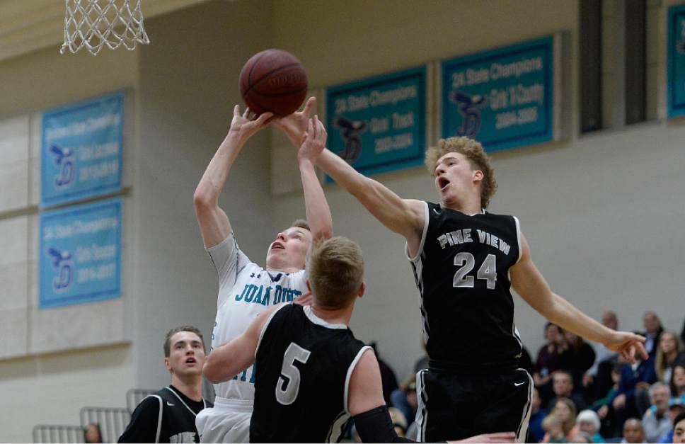 Scott Sommerdorf   |  The Salt Lake Tribune  
Pine View's Dylan Hendrickson was called for a foul during this first half play. Juan Diego defeated Pine View 47-42 in a boys 3A playoff, Friday, February 17, 2017.