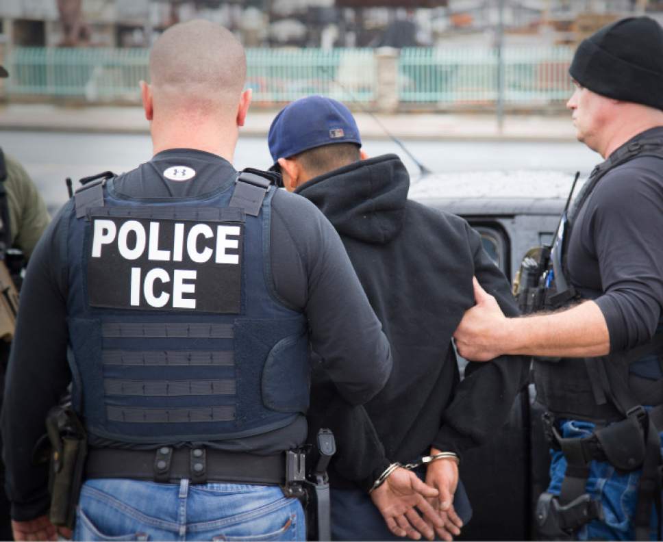 In this Tuesday, Feb. 7, 2017, photo released by U.S. Immigration and Customs Enforcement shows foreign nationals being arrested this week during a targeted enforcement operation conducted by U.S. Immigration and Customs Enforcement (ICE) aimed at immigration fugitives, re-entrants and at-large criminal aliens in Los Angeles. Immigrant advocates on Friday, Feb. 10, 2017, decried a series of arrests that federal deportation agents said aimed to round up criminals in Southern California but they believe mark a shift in enforcement under the Trump administration. (Charles Reed/U.S. Immigration and Customs Enforcement via AP)
