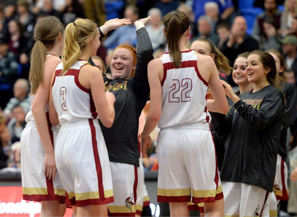 Steve Griffin  |  The Salt Lake Tribune


The Viewpoint players get excited as they build a first half lead on Riverton during the girl's 5A basketball tournament game at the SLCC gym in Salt Lake City Monday February 20, 2017