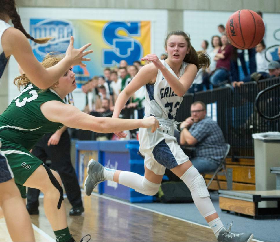 Rick Egan  |  The Salt Lake Tribune

Breaunna Gillen (23) Copper Hills, saves the ball form going out of bounds, in 5A girls basketball playoff action, Clearfield vs. Copper Hills, Monday, February 20, 2017.