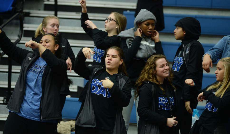 Steve Griffin  |  The Salt Lake Tribune


Pleasant Grove students dane to the music during the girl's 5A basketball tournament between Layton and Pleasant Grove at the SLCC gym in Salt Lake City Monday February 20, 2017