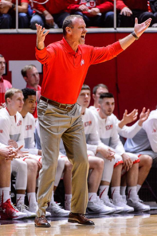 Trent Nelson  |  The Salt Lake Tribune
Utah basketball coach Larry Krystkowiak as the University of Utah hosts UCLA, NCAA mens basketball at the Huntsman Center in Salt Lake City, Saturday January 14, 2017.