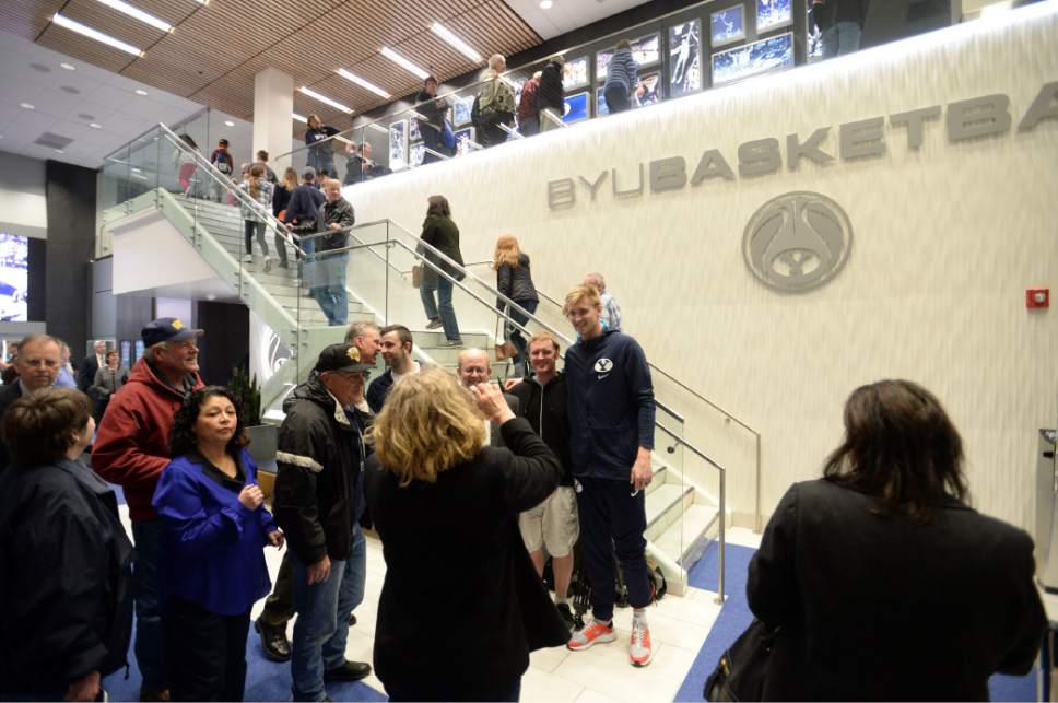 Steve Griffin  |  The Salt Lake Tribune


The current BYU basketball players stand for photos with the public during the open house of the new Marriott Center Annex (basketball practice facility) in Provo Tuesday February 21, 2017