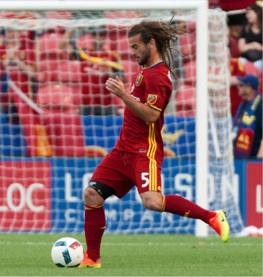 Michael Mangum  |  Special to the Tribune

Real Salt Lake captain Kyle Beckerman (5) makes his first appearance for the team following a stint with the Unite States Mens National Team during their U.S. Open Cup match against the Seattle Sounders at Rio Tinto Stadium in Sandy, UT on Tuesday, June 28th, 2016.
